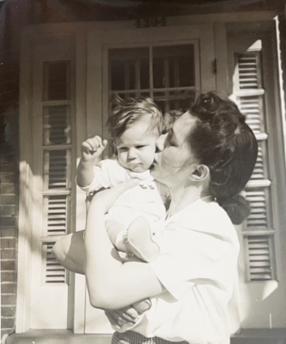Bobby receives a sweet kiss from his mommy, Norfolk, Virginia, Easter, March 28, 1948.