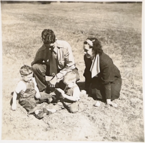 Springtime with the Hultmans — Bobby, Gus, Richard, Thelma, April 1950.
