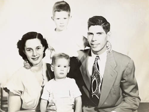 Growing Hultman boys — Thelma, Richard, Gus, and Bobby, May 1951.