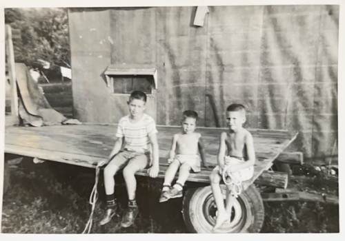 Summertime on the Morgan–Hultman farm in Cherry Grove Township, Michigan (1955) — Robert, Randy, and Richard.