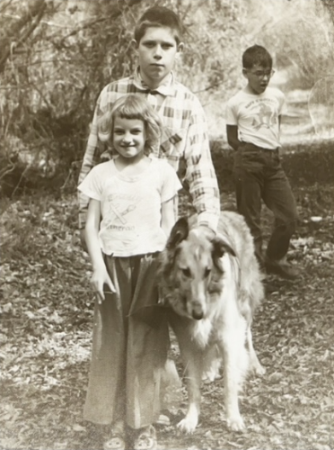 Robert, Kathy and Fred Roush, and the Roushes' collie, 1957.