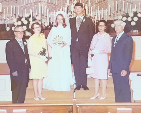 The newly wedded Beckie and Bob with their parents: Charles Ed Smith, Robbie D. Smith, Thelma V. Hultman, and Gustaf "Gus" P. Hultman, June 17, 1972.