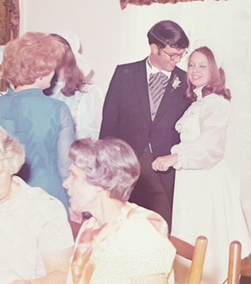 Bob and Beckie, happy at their wedding reception, Clarksville, Tennessee, June 17, 1972.