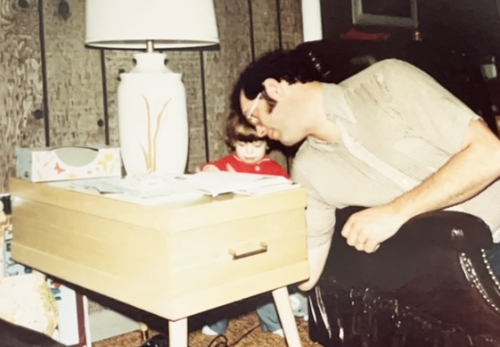 Ashley helps Daddy, New Year's Eve, 1980.