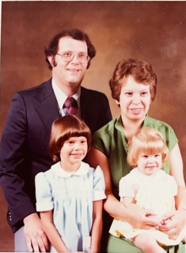 Family portrait: Bob, Beckie, Andrea, and Ashley, circa summer 1982.