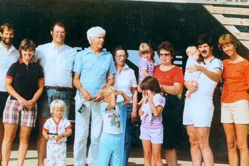 Hultman vacation/reunion on the Outer Banks of NC, summer 1983: Dick, Jane, Bob, Gus, Thelma, Ashley, Beckie, Rich, Randy, Lynda, Nathan, Peter, and Andrea.