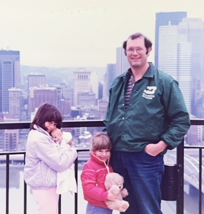 Bob and the girls gon on a New Year's Eve adventure: Mt. Washington Overlook, PIttsburgh, Pennsylvania, 1984.