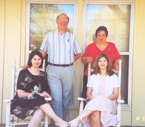 The Hultmans celebrate Easter at Britt and Viv's home in Nashville, Tennessee, April, 1998. Andrea, Bob, Beckie, and Ashley.