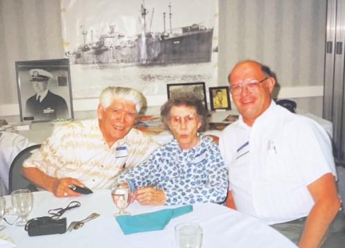 Gus, Thelma, and Bob at a USS Leedstown ship crew reunion, Virginia Beach, Virginia, October 1999.
