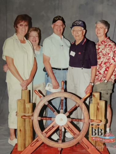 Lynda, Beckie, Bob, Gus, and Randy at a ship crew reunion, 2006.